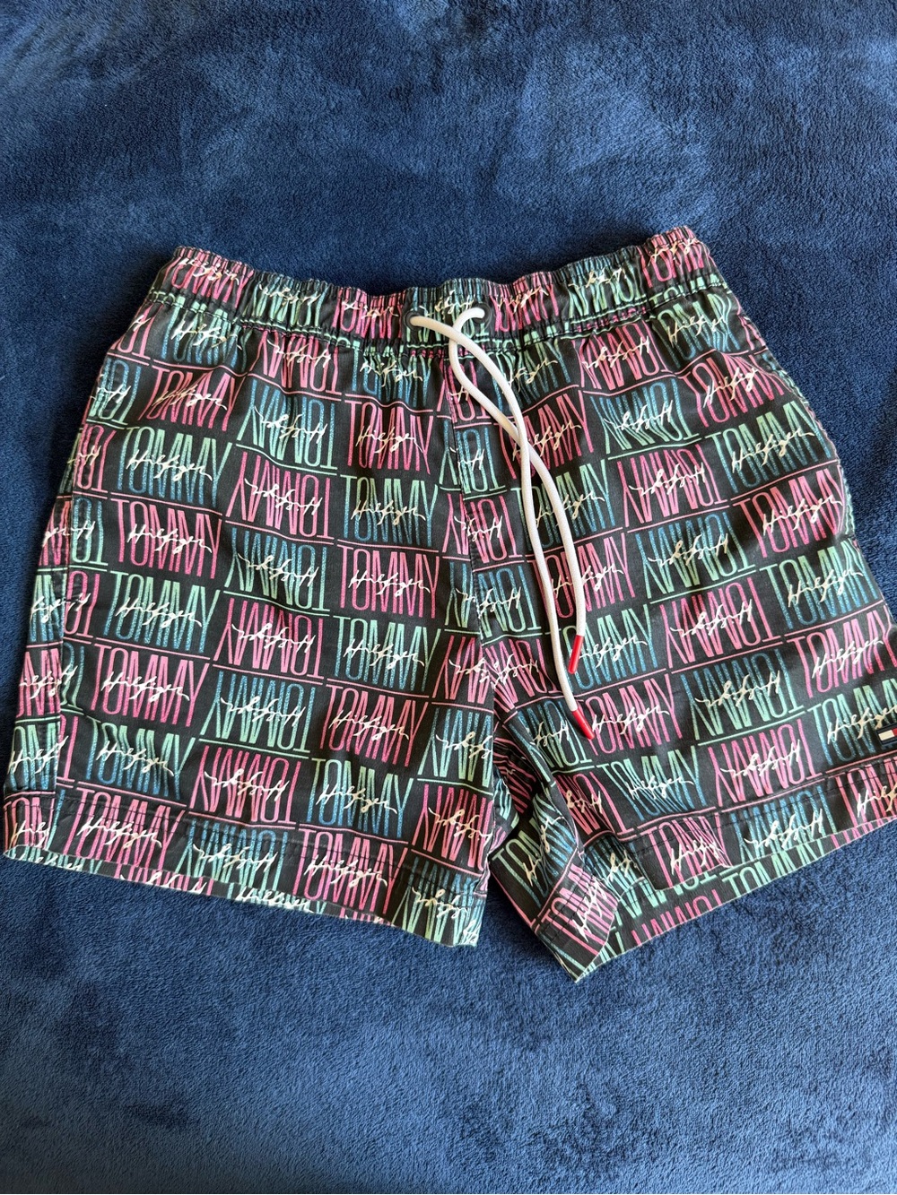 Tommy Hilfiger Black Swim Shorts with Multicolor Logo Print